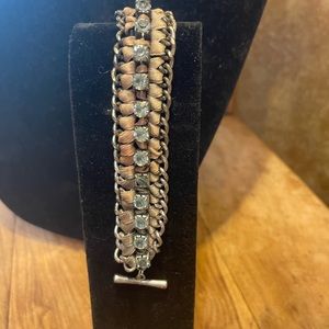 Unique Blue topaz, silk ribbon rope, and Silver Bracelet